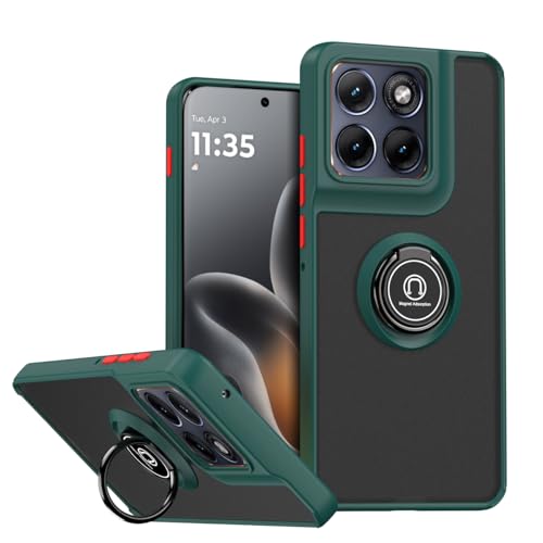 Image of QUIETIP Case for Motorola Edge 70 Fusion,Magnetic Ring Car Stand Silicone Translucent Matte Drop Protection Cover,Green