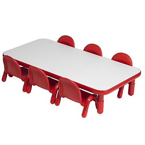 Image of Children's Factory BaseLine Toddler Table & 6 Chairs Set, Daycare Seating for Toddlers, Toddler Desk & Chairs, Red | Includes Toddler Table and 6 Stackable Baseline Kids Chairs, Durable Flexible Seating Classroom Furniture