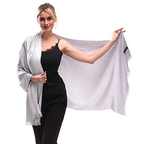 KAVINGKALY Mujeres Sparkling hilo de Seda Metálica Suave Pashmina Grandes Mantones y Wraps Bufanda para Vestidos de Noche (Plata)