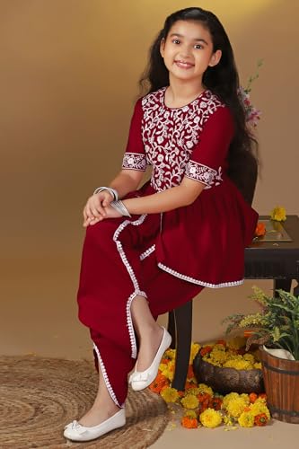 Image of Fashion Dream Girl's Slik Blend Embroidery Salwar Suit|Kids Salwar Suit Set|Embroidered Suit for Girls|Ethnic Wear|Girls Suit Set