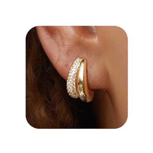 Minimalist Hoop Earrings 14K Gold Plated Lightweight Twisted Small Thick Huggie Hoops Earrings Hypoallergenic Gold Earrings for Women Trendy Hoops Drop Dangle Earrings Studs Jewelry Gifts