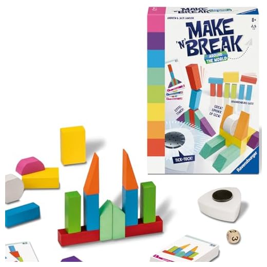 Ravensburger 22473 - Make 'n' Break - Around The World - Gesellschaftsspiel für die ganze Familie mit Bausteinen, Spiel für Erwachsene und Kinder ab 7 Jahren, für 2-5 Spieler