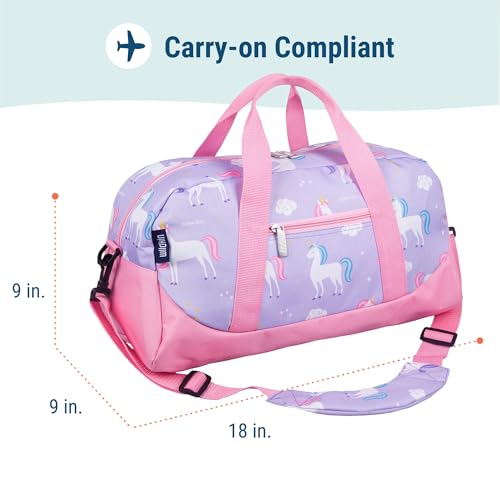 Image of Wildkin Kids Overnighter Duffel Bag - Carry-On Travel Bag for School & Sleepovers, Lightweight, Durable, Boys & Girls Ages 4-15 - Unicorn