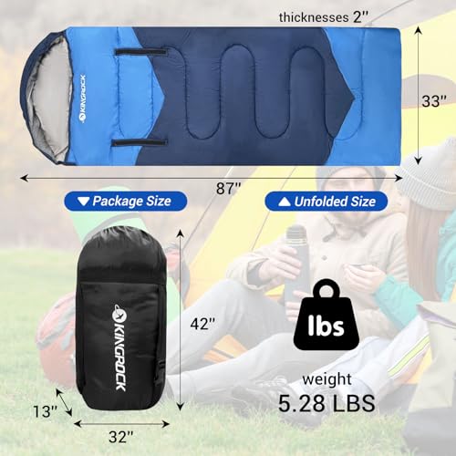 Bolsa de dormir KINGROCK para adultos, ligera, impermeable, para clima frío, camping, senderismo y viaje al aire libre con bolsa de compresión miniatura 2