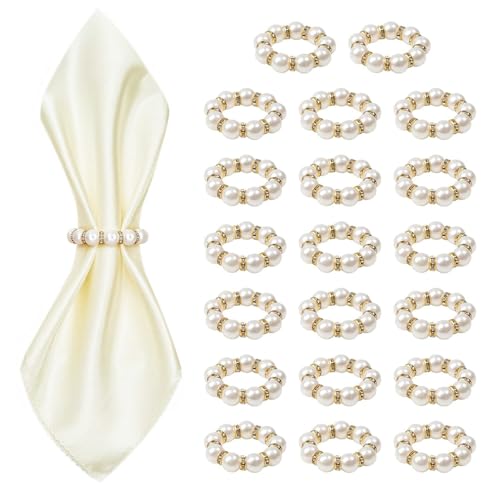 XFSRG 20 Pieces Ronds Serviette en Perles Élégants Rond de Serviette Strass Décoration de Table Vintage pour Mariage Fête Dîner Anniversaire