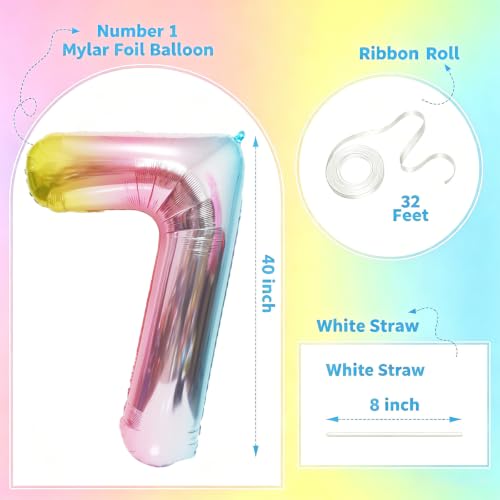 Image of Rainbow Number Balloons Birthday Balloons - Giant Number 7 Balloon 40 inch, Numbers Balloon Birthday Decorations, Rainbow Party Supplies for Baby Shower