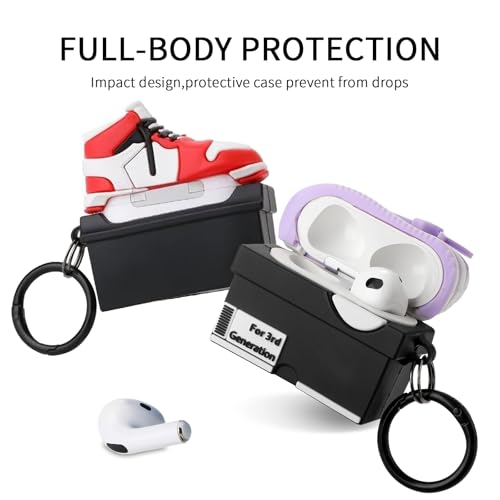 Image of [2Pack] Gedicht for Apple Airpods 3rd Generation Case Cover, Cute Cartoon Shoe Box Soft Silicone Protective Cases for AirPods 3 Case with Keychain for Women Men, Red+Purple