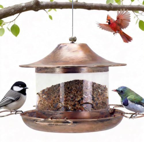 Bird Feeders for Outdoors Hanging Easy to Clean Bird Feeder with Large Capacity Heavy Duty Metal Bird Feeder for Wild Birds Rustproof & Spill Proof for Garden Yard Patio (Bronze)