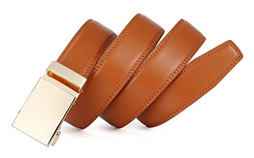 Men's Belt Ratchet Leather Dress Suit Casual Jeans Belts -Trim To Fit-35Cm Wide-505-Tan-125 #TOP2