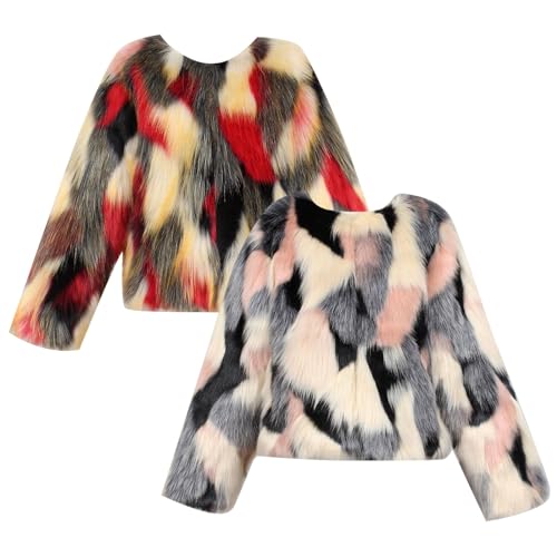 Kids Girls Faux 𝗙𝘂r Jacket Long Sleeve Crewneck Open Front Thick Coat Winter Shaggy Windproof Warm Outwear3