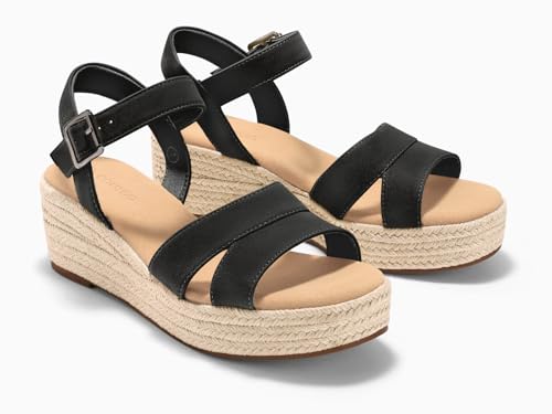 Image of Coutgo Womens Wedge Platform Sandals Espadrille Heels Open Toe Buckle Ankle Strap Summer Shoes