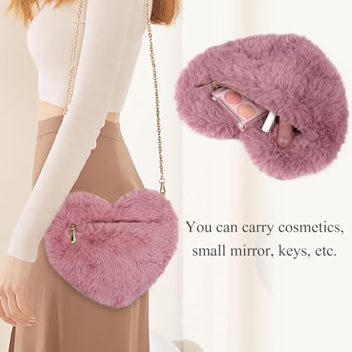 FuninCrea Plush Shoulder Bag for Women, Heart-Shaped Crossbody Purses for Women, Cute Purses Handbag with Zipper for Phone4