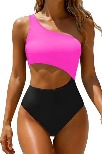 Image of Women's One Piece Swimsuit- One Shoulder Bathing Suit Cutout Tummy Control Swimwear