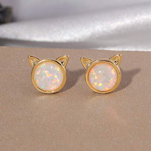 Cinily Cat Ear Stud Earrings-Opal Stud Earrings Yellow Gold Plated Kitten Earrings Cute Cat Earring Studs For Girls Little Earrings #TOP5