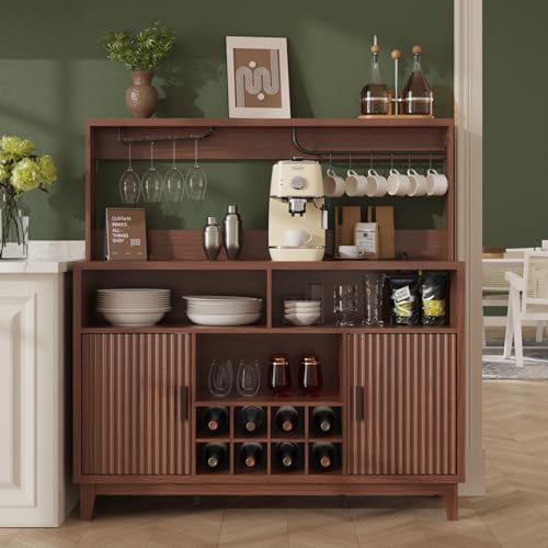 Vabches Fluted Coffee Bar Cabinet with Charging Station, 47.2" W