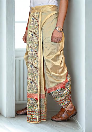 Image of Men's Ready to Wear Pant System Printed MAYUR PUCHHA Dhoti for Marriage, Pooja, Festival etc.(GC010)