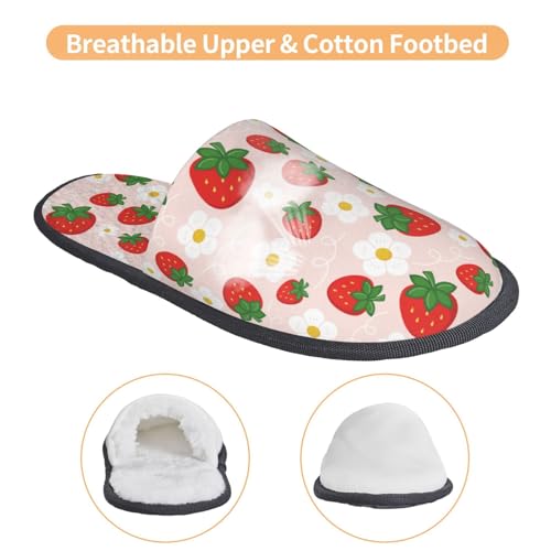 Strawberry Floral Print Women Slippers Home Furry Shoes Keep Men Couples Shoes Warm For Women-4