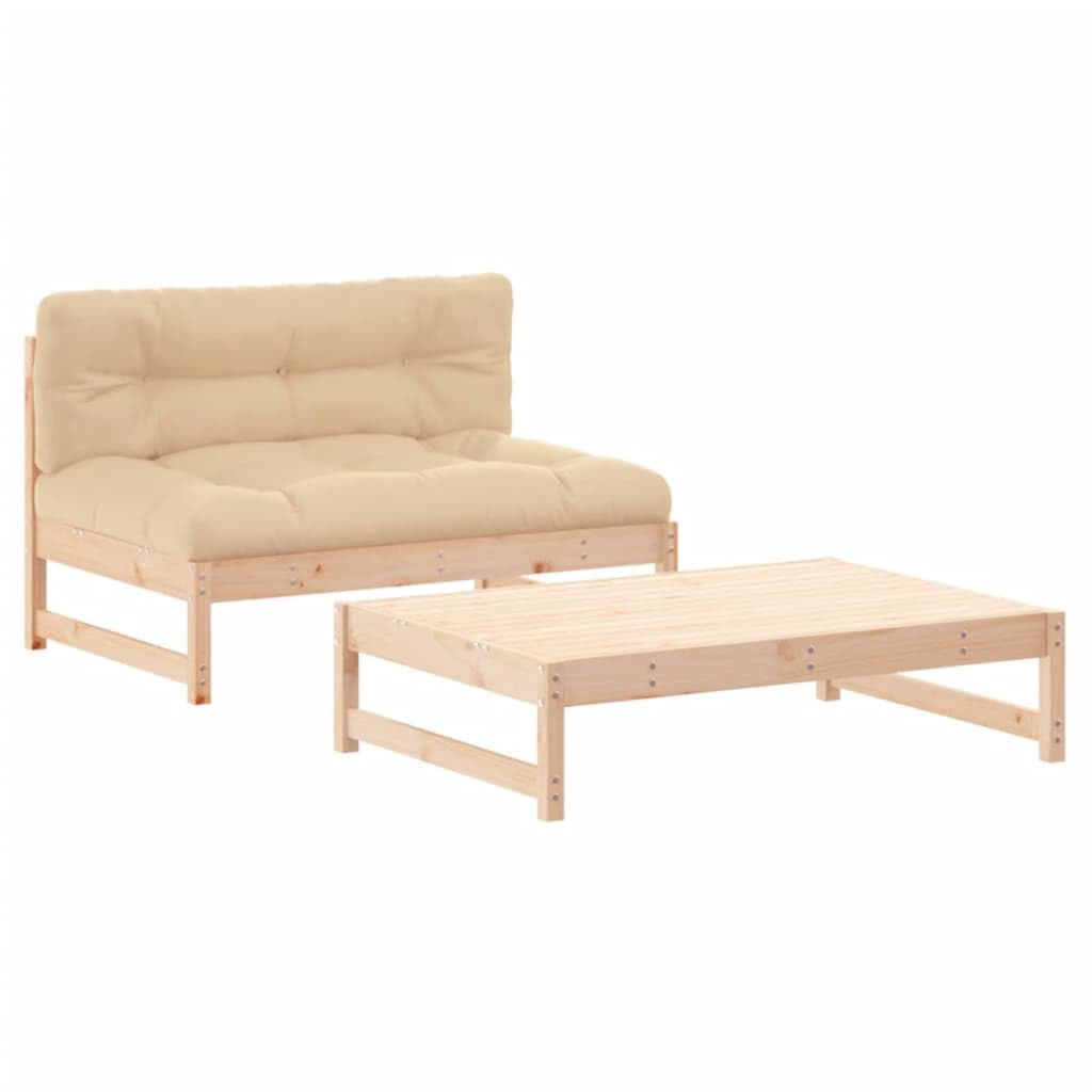 Salon de jardin 2 pcs en bois massif confortable avec coussins de siège