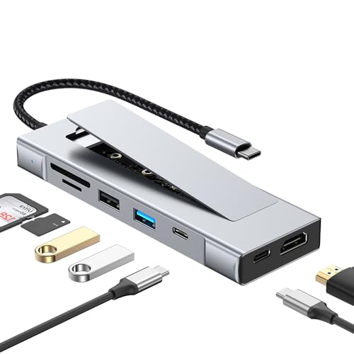 Station d'accueil USB C et boîtier de disque dur 8-en-1 avec HDMI 4K et double lecteur SD TF