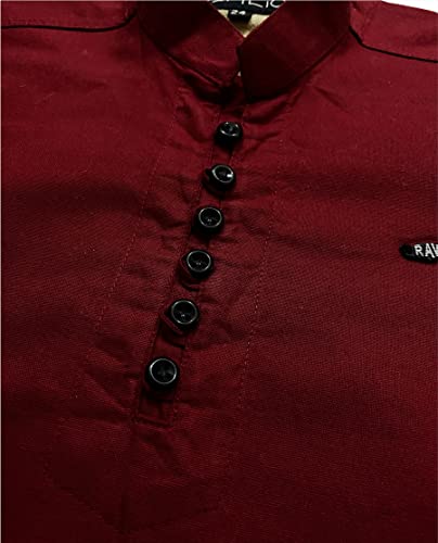 Image of Kids Stylish Solid Style Cotton Mandrain Collar Regular Fit Kurta|| Formal Boys Shirt || Casual Wear Buttoned Kurta for Boys