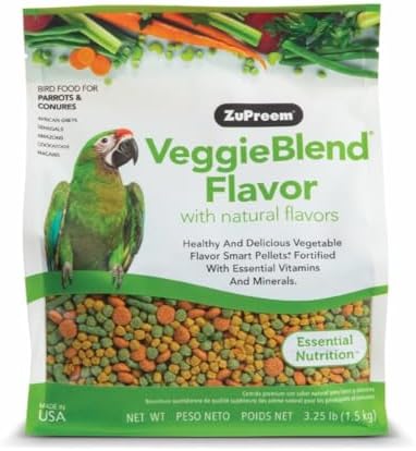 ZuPreem VeggieBlend Bird Food, Bird Feed Pellets for Parrots, Conures, Caiques, African Greys, Eclectus & Small Cockatoos, Parrot Food, Conure Diet, Made in USA, (Medium/Large, 3.25 lb)