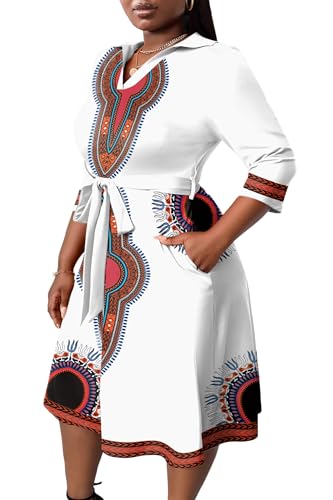 Image of FANDEE Plus Size Midi Dress for Women - Printing Summer Dresses for Wedding Guest Cocktail Party 3 /4 Sleeve V Neck(L-5XL)