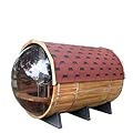 Outdoor Barrel Sauna for 4 Person, Hand Crafted from Premium Canadian Red Cedar, with Computer Control Panel, Stereo Speaker, and Panoramic Window - Curbside Delivery