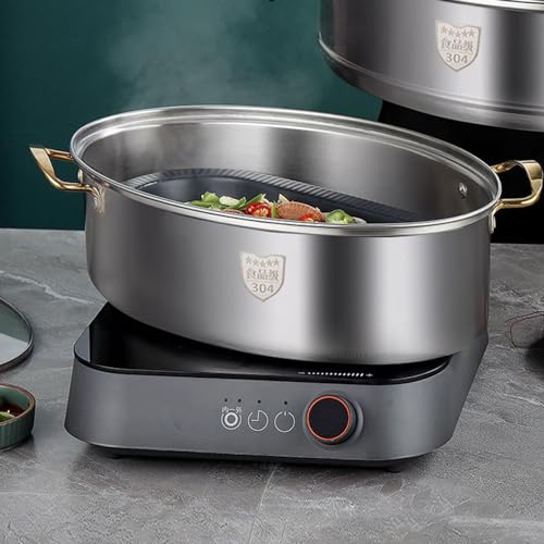 Keenso Stainless Steel Fish Poacher Stock Pot for Steaming Fish with Rack - Heat Quickly and Distribute Evenly, Suitable for Various Cooking Needs - Image 2