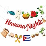 Exotic Theme Design: transform any gathering into a Cuban paradise with our Havana Nights Party Decorations; The vibrant banners, depicting classic elements like retro cars, guitars, and Cuban flags, bring a passionate and exotic flair to your decor;...