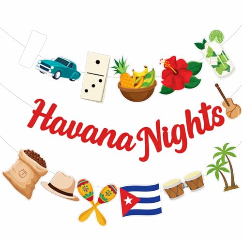 Frienda Havana Nights Party Banners DIY Cuban Party Decorations Supplies Vintage Car Cuba Bandera Palm Tree Straw Hat Decor Photo Booth Props for Cubana Birthday Baby Shower