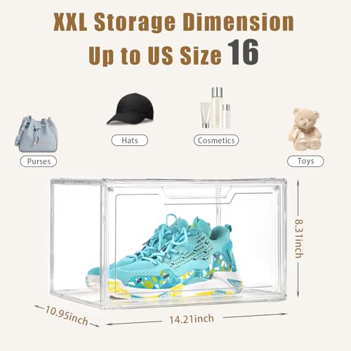 Image of Clemate 5 Pack Clear Stackable Shoe Organizer Box with Lids, Acrylic Shoes Box with Magnetic Doors, Transparent Shoe Bins Closet Organizer, Fit up to US Size16, Containers for household or kitchen use