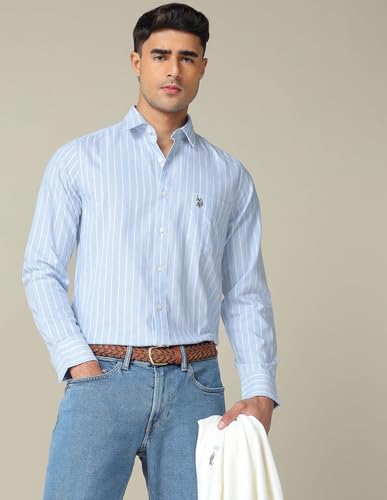 Image of U.S. Polo ASSN. Striped Regular Fit Shirt for Men - 100% Cotton, Breathable & Comfortable, Full Sleeves Casual Shirt for Men