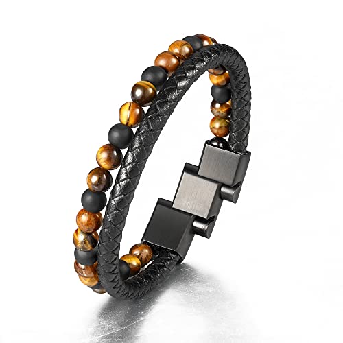 Luxejew Tiger Eye Mens Bracelet - 6Mm Natural Tiger Eye Bracelet Mens Anxiety Bracelet, Stress Relief Adjustable Tiger Eye Bracelet Matte Agate Bracelet Dad Gifts Fathers Gifts Boyfriend Gifts #TOP4