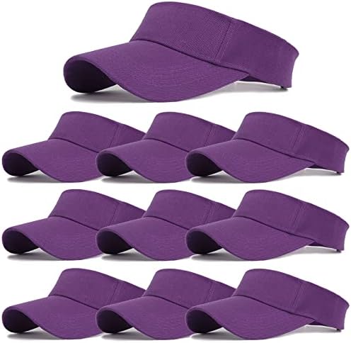 10 Pack Men Women Sun Visor Adjustable UV Protection Blank Sun Visor Hats Caps for Beach Pool Golf Tennis Sports (10Pack-Purple)
