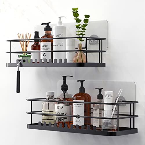 LUXEAR Shower Caddy 2 Pack Adhesive Shower Shelf for Bathroom Storage&Kitchen No Drilling Large Capacity Rustproof Stainless Steel Bathroom Organizer Hanging Shower Basket for Inside