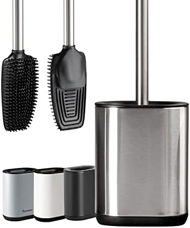 Erreke Stainless Steel Toilet Brush with Holder, Flexible Silicone, Modern and Elegant, Improved Hygiene, Anti-Fingerprint. (Stainless Steel)