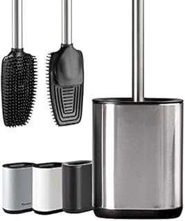 Erreke Stainless Steel Toilet Brush with Holder, Flexible Silicone, Modern and Elegant, Improved Hygiene, Anti-Fingerprint. (Stainless Steel)