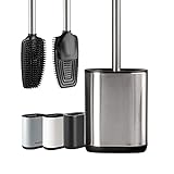 Erreke WC Bürste, Klobürste Edelstahl Wandmontage, Toilettenbürste Silikon, Flexibl, Modern und Elegant, Wandaufkleber (Silber)