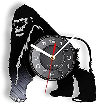 Wall Clock Black Gorilla Zoo Animal Wall Watch with LED Illumination Retro Vinyl Art-Wall Nursery Decor 12 inches