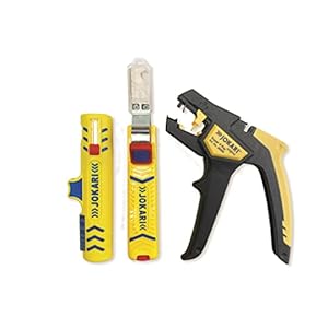 jokari 490079 basic kit d'installation domestique 3 pièces avec pince à dénuder 4 pro, dégageur de câbles secura super no. 15 et couteau pour câbles Ø 8 28 mm multicolore