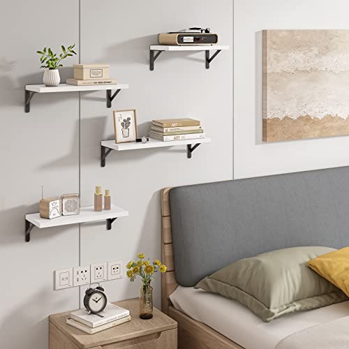 Image of YGEOMER Floating Shelves for Wall, Different Sizes White Wall Shelves for Living Room, Bathroom, Bedroom, Kitchen, Home Decor (Set of 4)