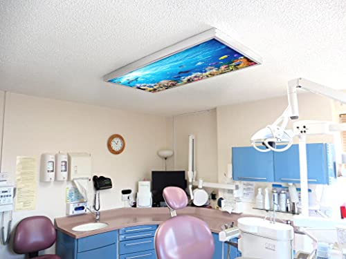 Image of Fluorescent Light Cover for Classroom Ceiling Lights - Premium Backlit Film Insert 2x4 (22.38 inchx46.5 inch) Florescent Fixture (Pack of 1) School, Office, Sensory, Improve Focus, Eliminate Headaches - Ocean