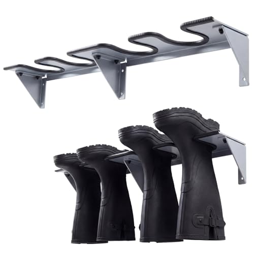 Zonon 2 Pcs 2 Pairs Wader Hangers Durable Coated Steel Boot Rack Wall Mounted Boot Holder Organizer for Drying Storing Hunting Chest Waders Outdoor Gear Cowboy Shoes Storage Garage Entryway (Silver)