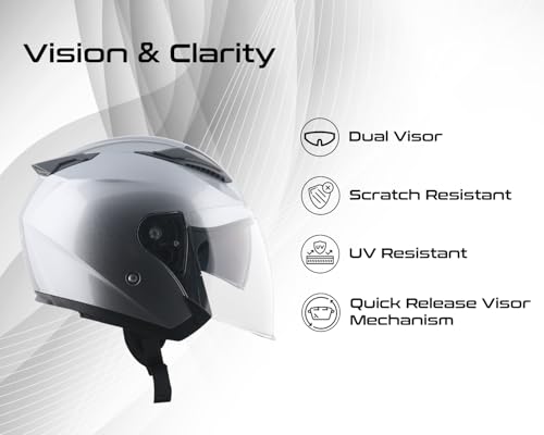 Image of Vega VO 03 Swift Dual Visor Open Face Riding Helmet with Lightweight Shock-Absorbing Shell, Comfortable Interior, Ventilated Fit, Trendy Anthracite Styling Anthracite L