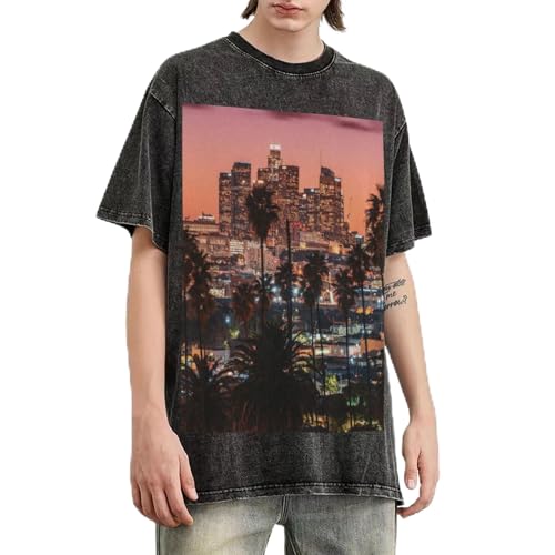 T-shirt Los Angeles coton lourd pour homme au style vintage et coupe oversize décontractée