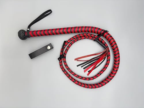 Fouet en cuir véritable bicolore de 183 cm de long avec franges souples - 3