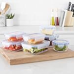 Amazon Basics Leak-Proof Glass Locking Lids Food Storage Containers, 14-Piece Set, 7 Count of Bases and 7 Plastic Lids, Clear, Blue, BPA Free, Dishwasher & Microwave Safe, for Meal Prep & Freezer - Image 2