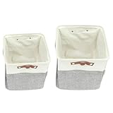 MUSISALY 2 piezas Cesta de Almacenamiento Plegable de Tela con Asas de Piel Organizador de Ropa y Juguetes de Unidades y Ligera y Resistente para Lavandería y Hogar