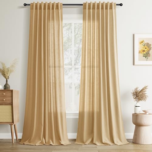 Image of Joywell Extra Long Linen Curtains 108 Inches for Living Room Gold Yellow