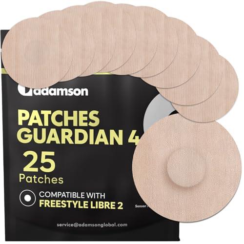 Adamson 25x Parches Guardian 4 & Freestyle Libre 2 – Parches Sensor Freestyle Libre 2, Impermeables, Resistentes y Hipoalergénicos – Fácil de Poner y Quitar – Beige